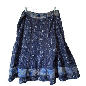 Coldwater Creek Skirt Womens Plus 1X Blue Geometric Embroidery Midi Cottage Boho